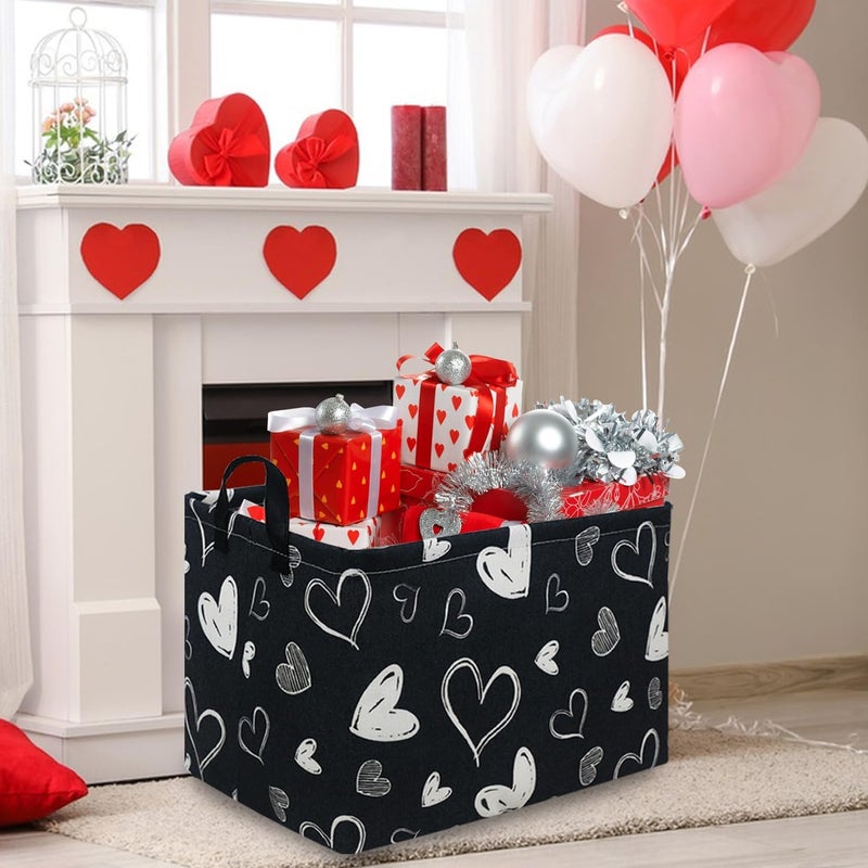 FXOCSHE Rectangular Black Gift Basket,nursery laundry basket,girls gift basket,kids toy storage Bin, Love Heart Room Decor for Home,Shelf Baskets(Black Love) - Image 2